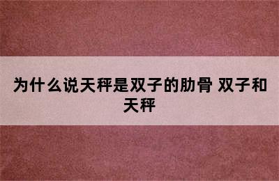 为什么说天秤是双子的肋骨 双子和天秤